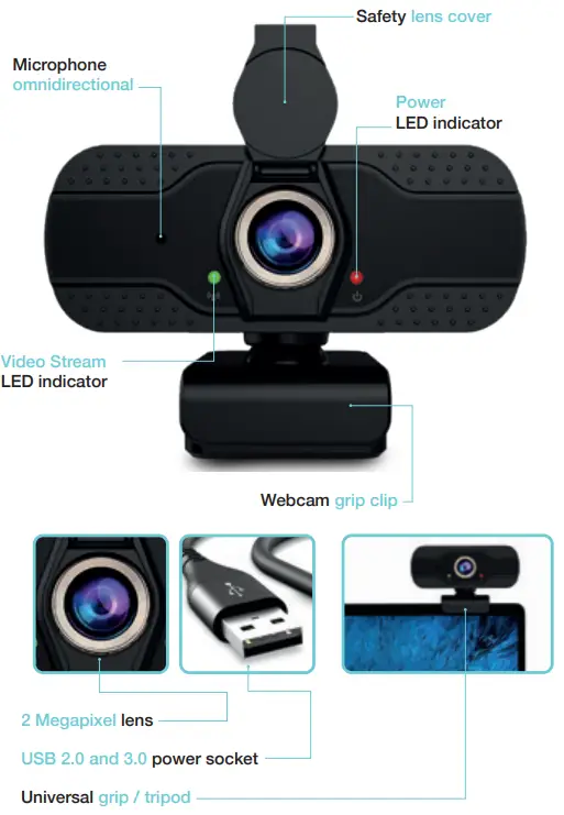 URBAN factory WHD20UF Autofocus 2M USB Webcam for Desktop and Laptop - PRODUCT OVERVIEW