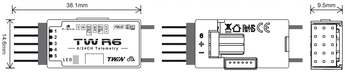FrSKY TW R6 Dual 2.4GHz TW Protocol 6CH Receiver -