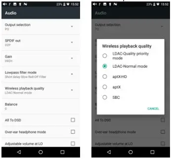 Fiio M15 Complete - select the Bluetooth audio codec