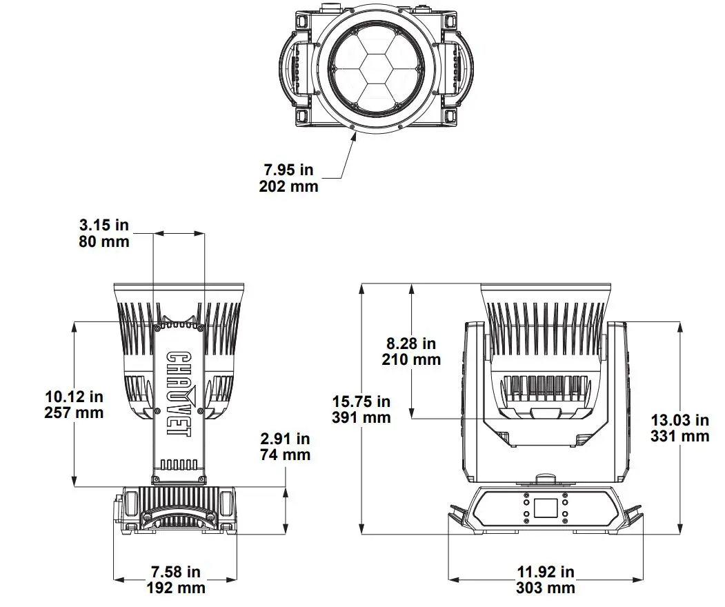 ROGUEOUTCAST1BEAMWASH Outcast 1 Beam Wash User Manual - Product Dimensions