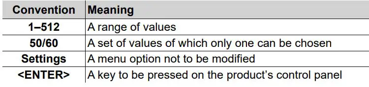 ROGUEOUTCAST1BEAMWASH Outcast 1 Beam Wash User Manual - Text Conventions