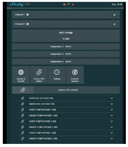 Shelly UNI Universal WiFi Sensor Input- details menu