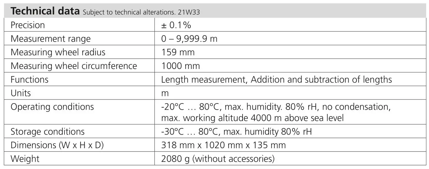 Laserliner RollPilot X12 Roller Distance Measuring Device - Technical data