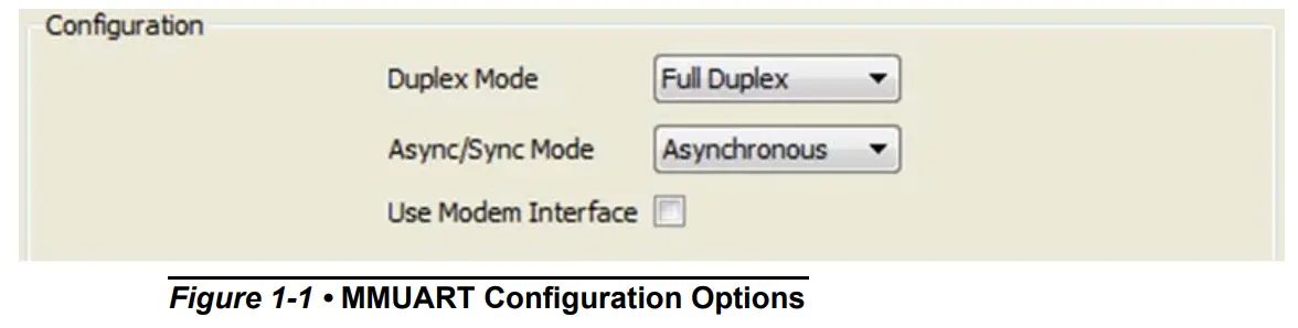 Microsemi SmartFusion2 MSS MMUART Configuration - Configuration Options
