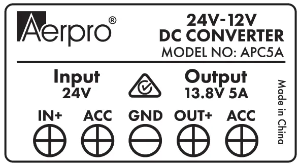 Aerpro APC5A 24V-12v DC Converter - input and output