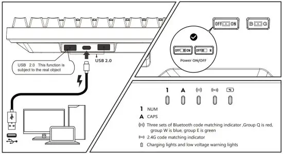 ROYAL KLUDGE RK100 Mechanical Wireless Keyboard - mode