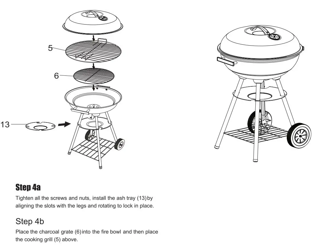 Adexa YH22022B Porcelain Enamel Kettle BBQ Charcoal Grill 86cm User Manual - Assembly Instructions
