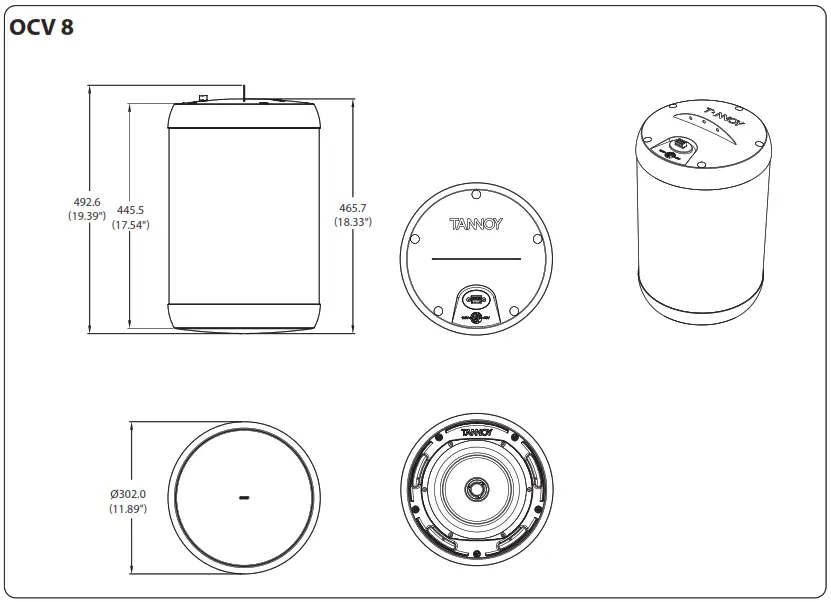TANNOY OCV 8 8 6 Coaxial Pendant Loudspeaker for Installation Applications - Dimensions 1