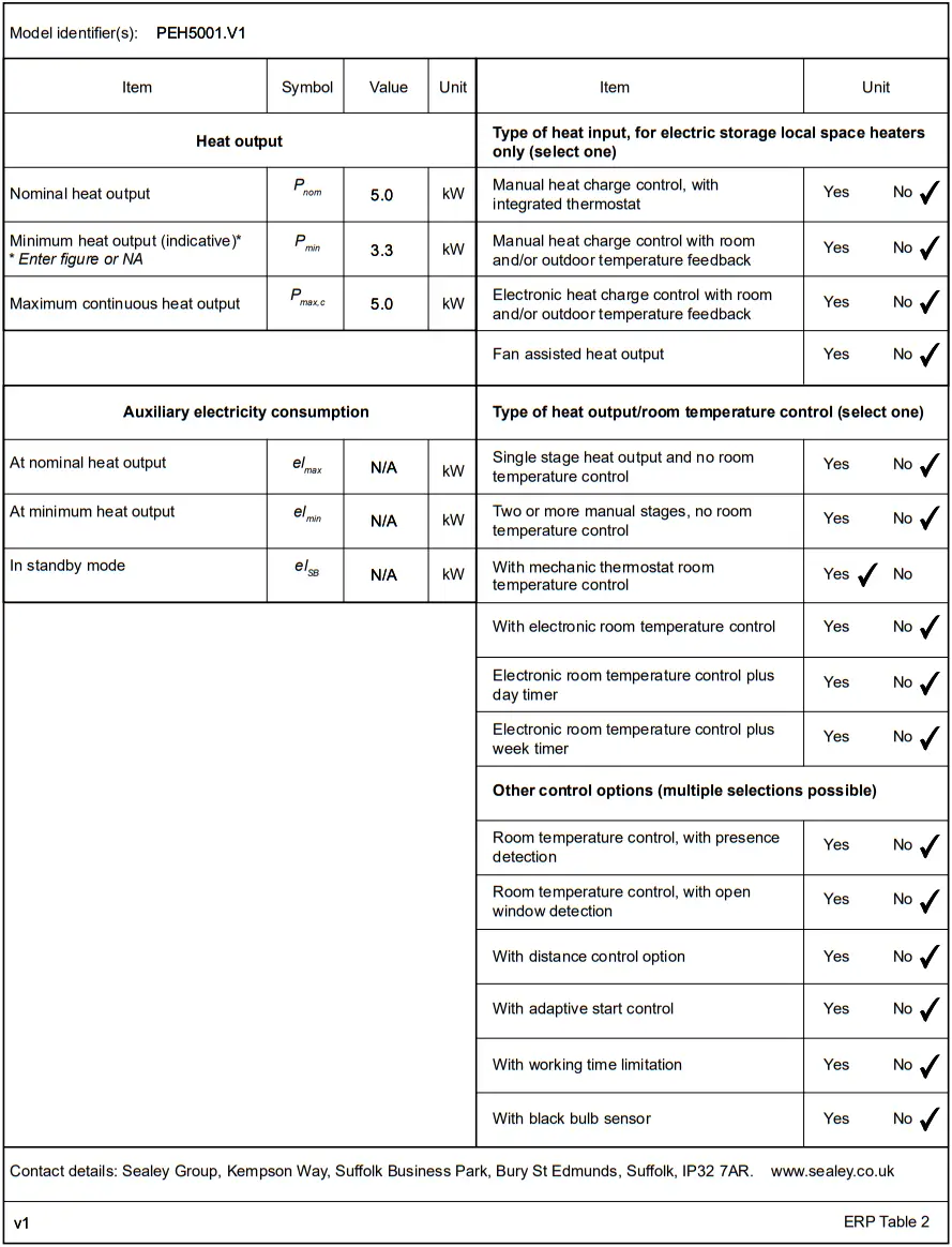 SEALEY PEH5001 5000W Industrial PTC Fan Heater Table