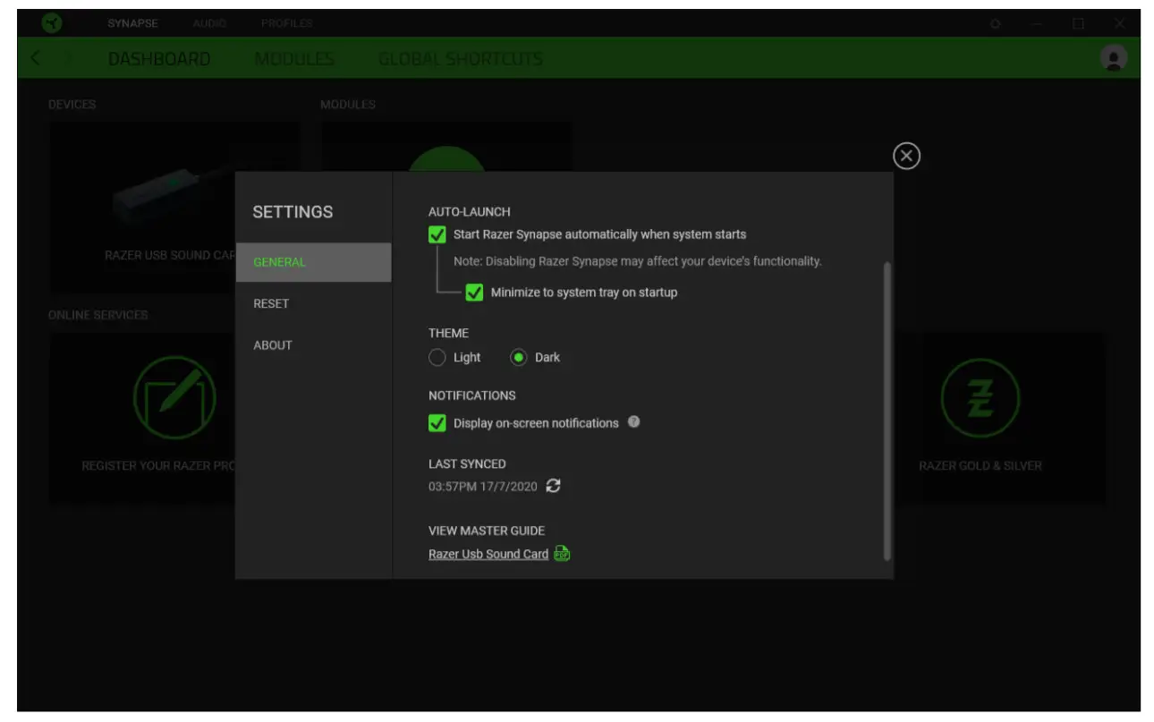 RAZER Gaming Headset -▪ ▪ SETTINGS WINDOW