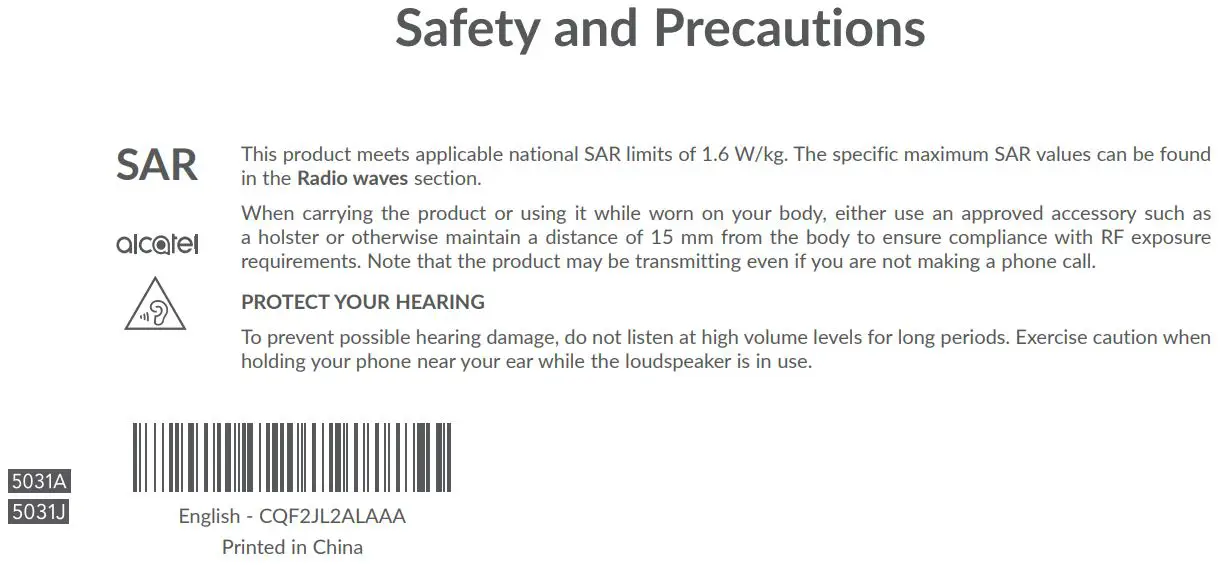 TCL 5031J 303 Dual SIM Smartphone Instructions