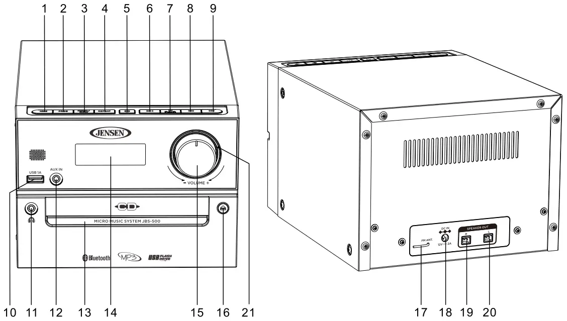 JENSEN JBS 500 Bluetooth Cd Music System With Digital Fm Stereo Receiver And Remote Control - Main unit