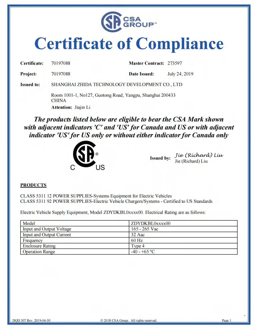 ZHIDATECH K Series Charging Station - Declaration