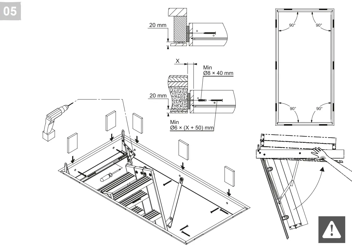 KingFisher 3663602522492 3 Section 12 Tread Insulated Hatch Folding Loft ladder Kit - fig13