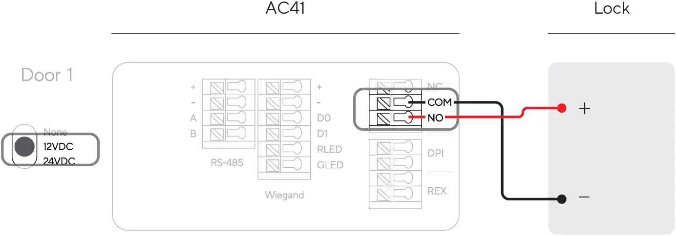 Connect the Lock (Wet) Fail Secure