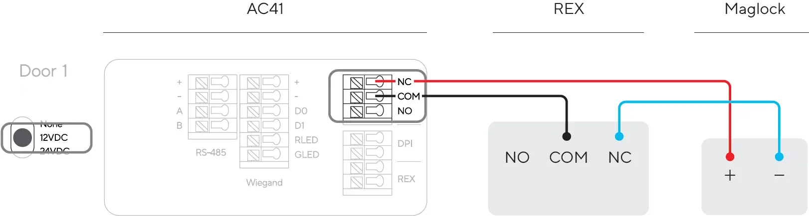 Wiring the REX With an Electromagnetic Lock WET Configuration