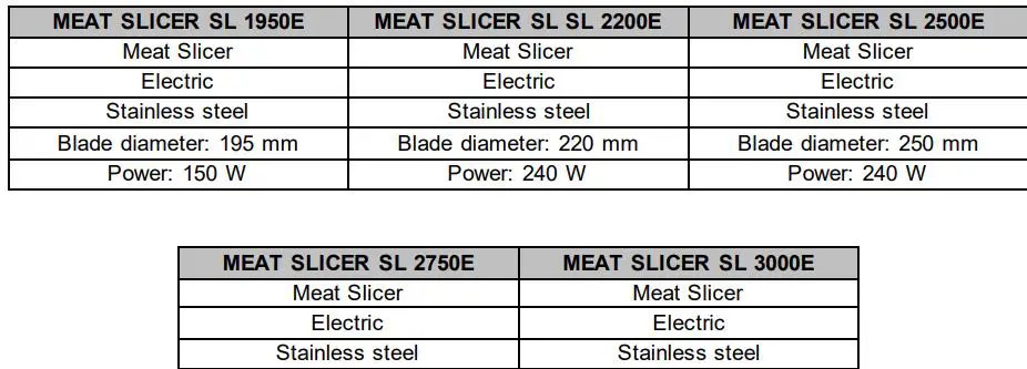 MODENA Meat Slicer User Manual - Specification