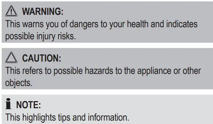 CLATRONIC WA3772 Waffle Maker Instruction Manual - Symbols in this Instruction Manual