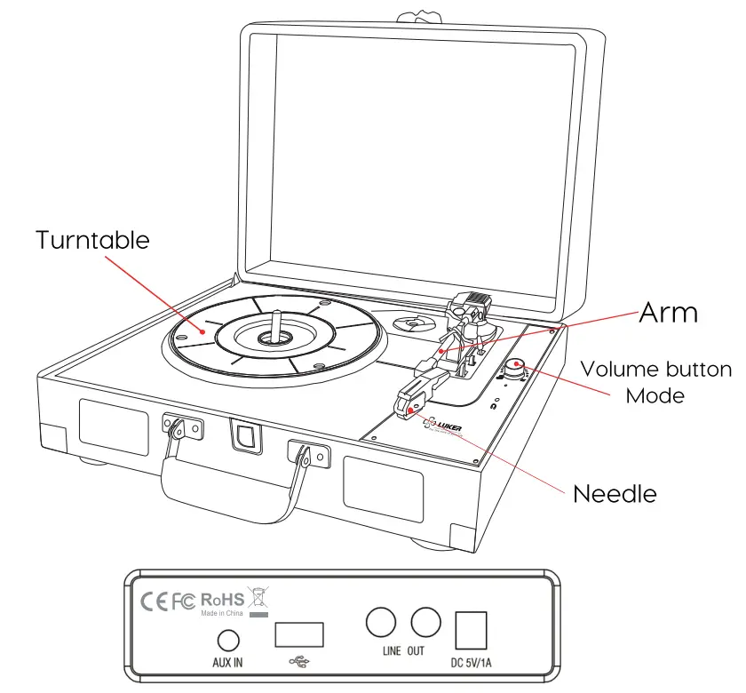 LUKER AT 1S Portable Suitcase Bluetooth Turntable