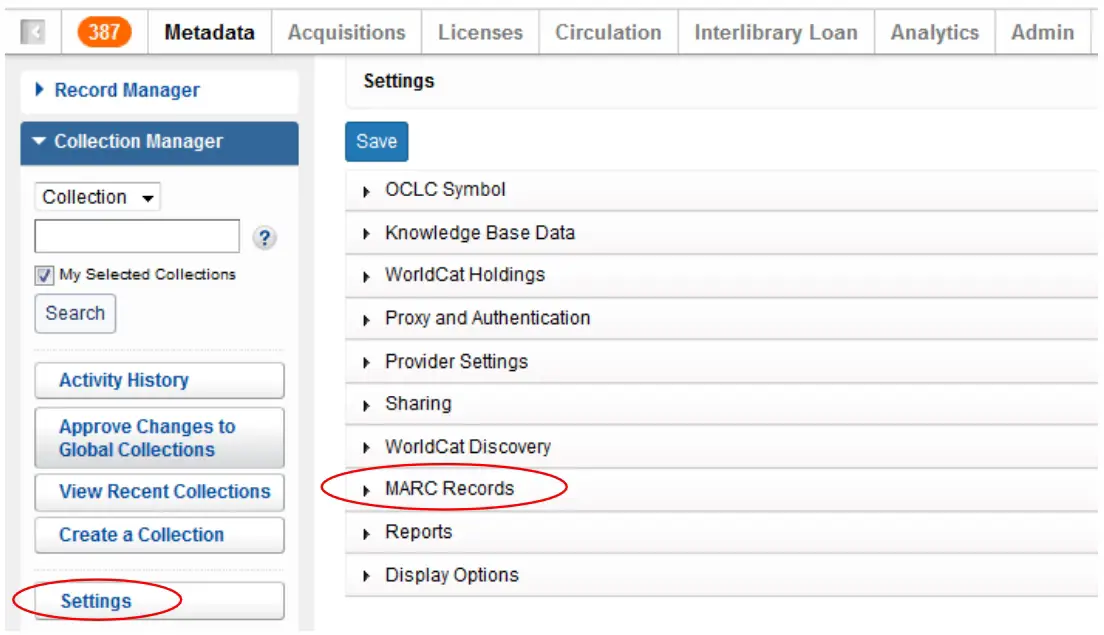 MARC editing options