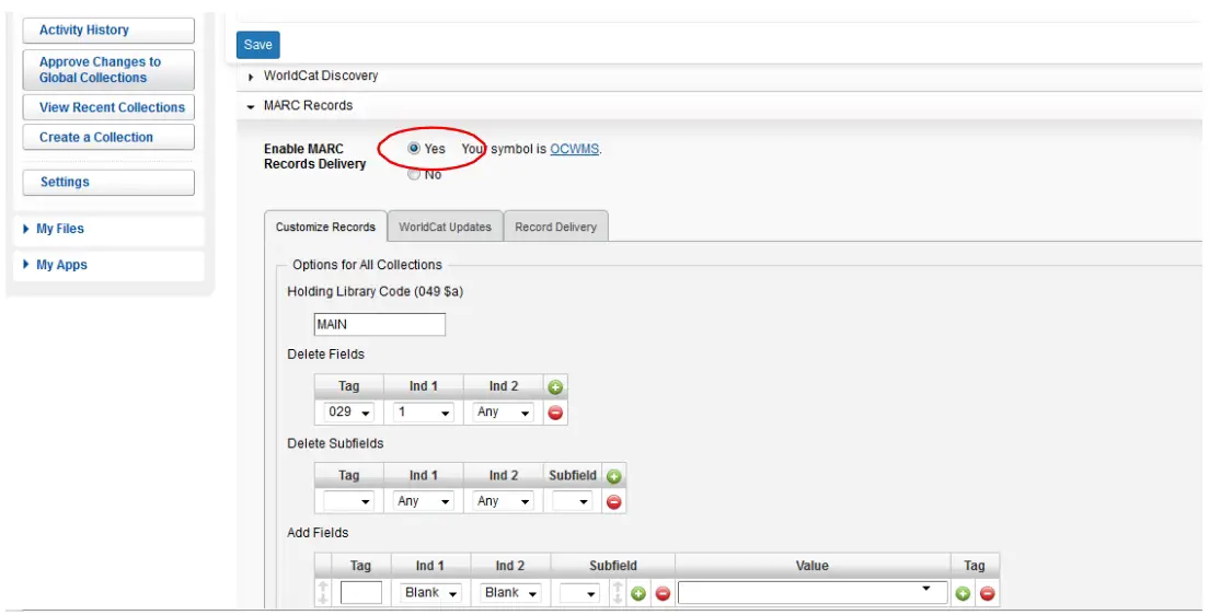 MARC editing options