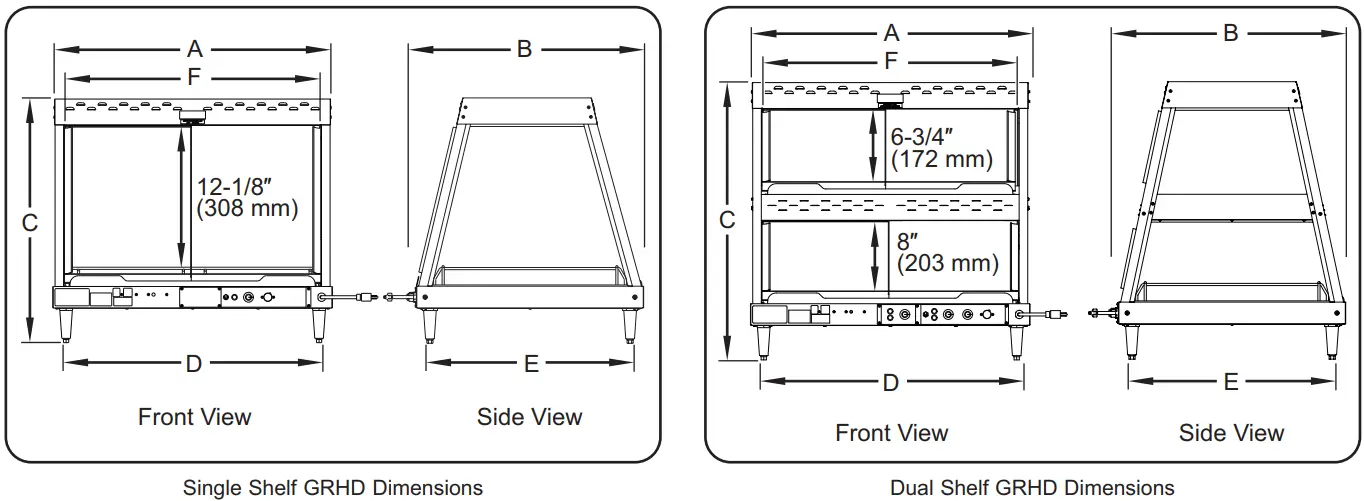 Hatco GRCD and GRHD Series Glo Ray Heated Display Cases - GRCD Dimensions 1