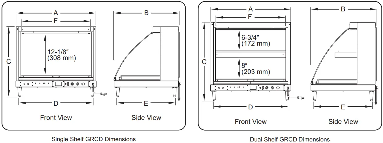 Hatco GRCD and GRHD Series Glo Ray Heated Display Cases - GRCD Dimensions