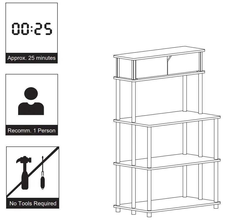 Furinno 21029 Turn N Tube Toolless Storage Shelf - fig 1