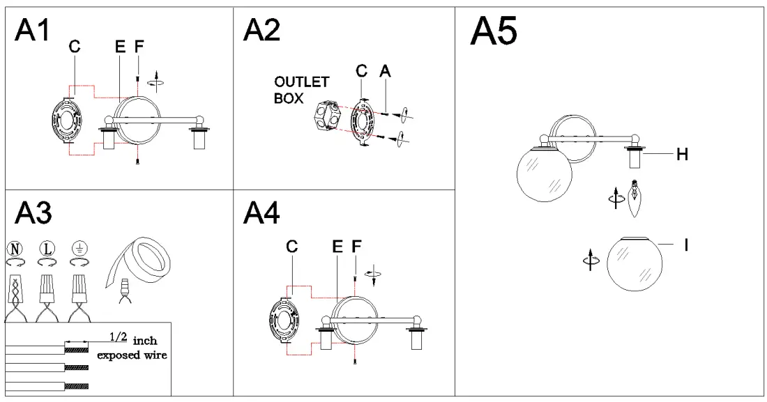 Uolfin A04310 15 Inch 2-Light Matte Gold with Globe Glass Modern-Contemporary Vanity Light-fig4