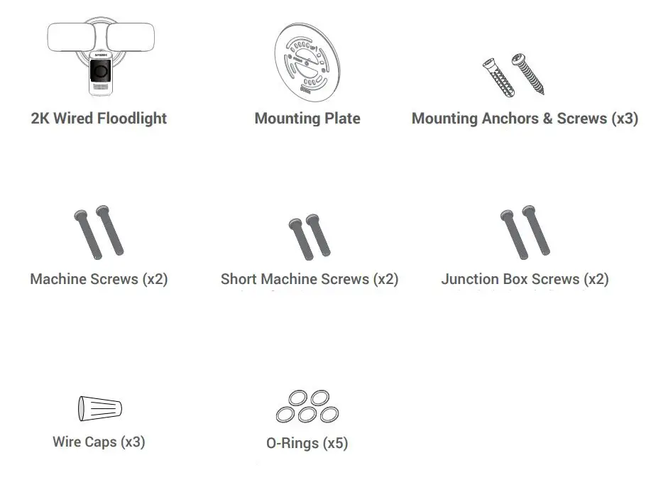 LOREX W452AJ Series 2K Wired Floodlight Security Camera Instructions - Package Contents