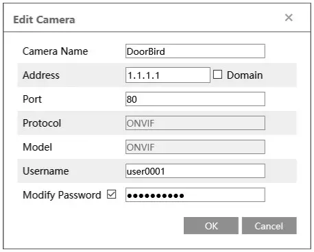 DoorBird Connect Avycon - Enter an appropriate name for your DoorBird IP Video Door Station in the “Camera Name” field, e.g.