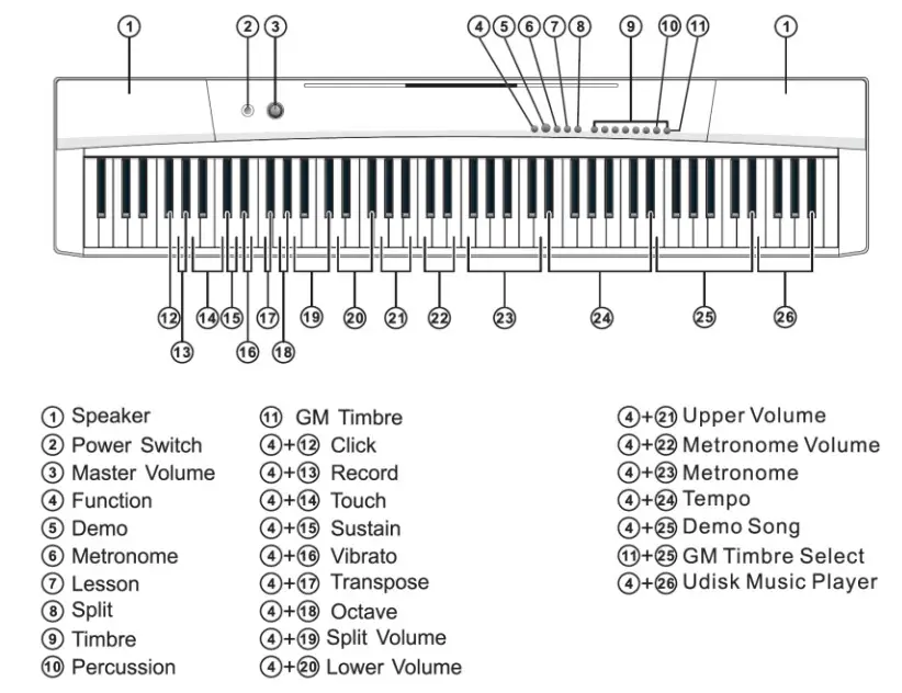 MONOPRICE 600043 88-Key Digital Piano- Top panal