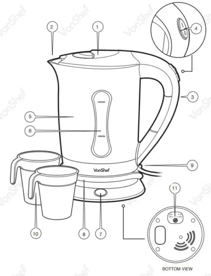 VonHaus 2013221 Travel Kettle with 2 Cups - COMPONENTS