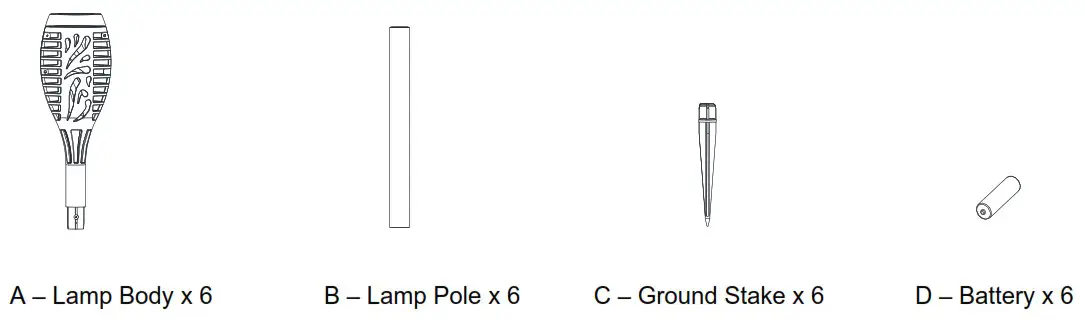 Deck Impressions 46283 12PK Solar Tiki Torch Light - PACKAGE CONTENTS