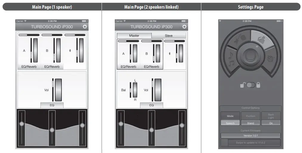 Turbosound iP300 600 Watt Powered Column Loudspeaker woofers User Guide - Operation without Bluetooth Pairing