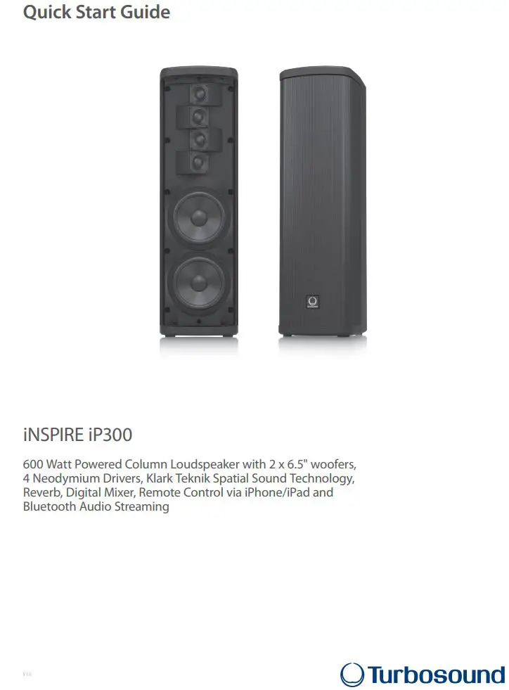 Turbosound iP300 600 Watt Powered Column Loudspeaker woofers User Guide