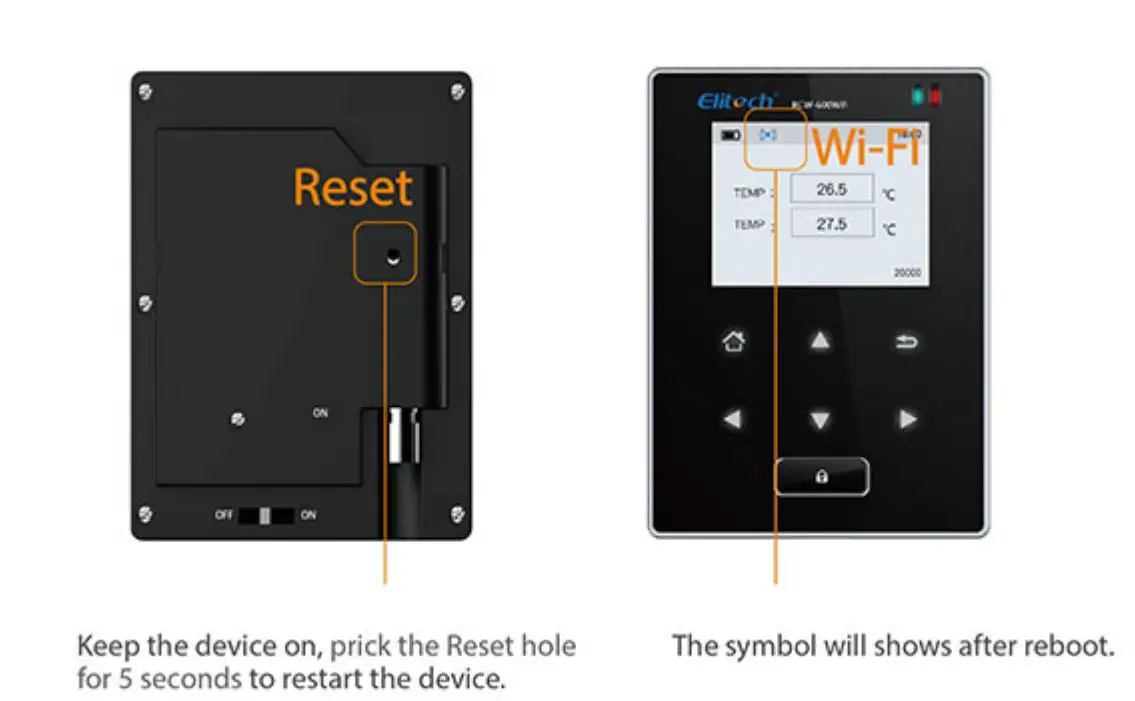 Elitech WiFi Temperature Monitor Manufacturer User Manual - Reset