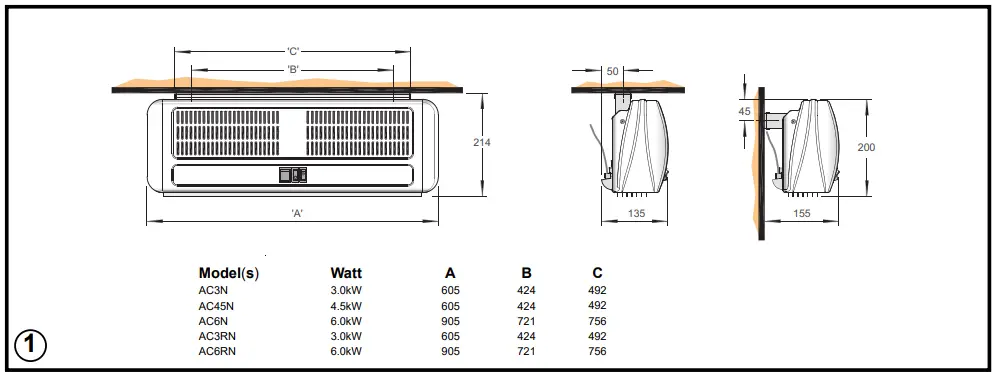 Dimplex AC3N 3kW Over Door Heater-fig2