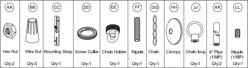 PROGRESS LIGHTING P5113 1LT Mini Pendant Light Instruction Manual - Hardware Contents