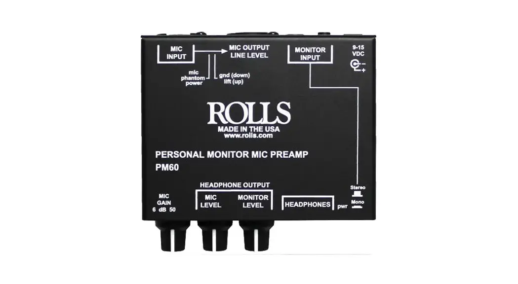 Rolls Pm60 Personal Monitor Mic Preamp User Guide Rolls Pm60 Personal Monitor Mic Preamp User Guide