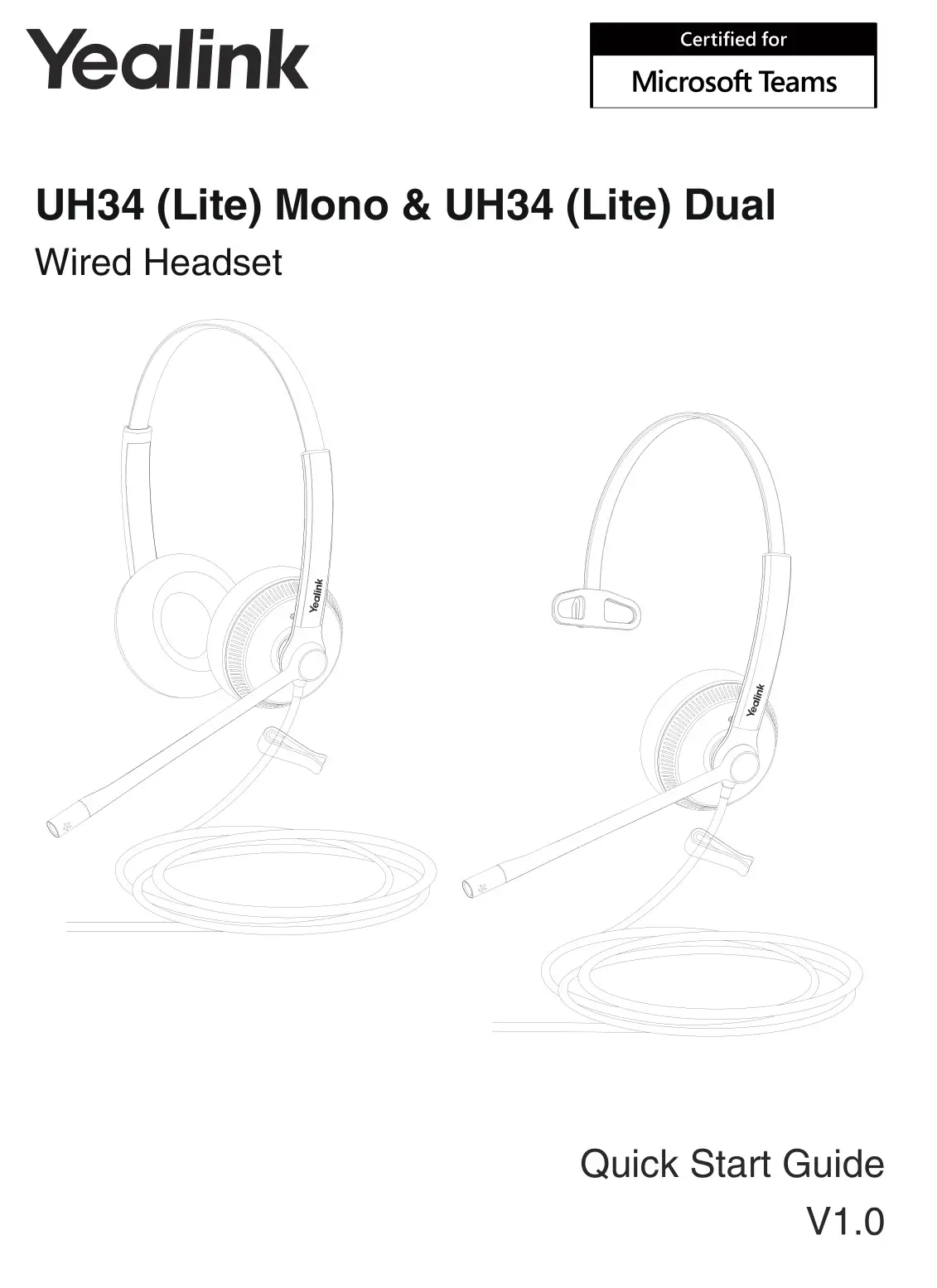 Yealink UH34 Lite Mono Wired Headset User Guide
