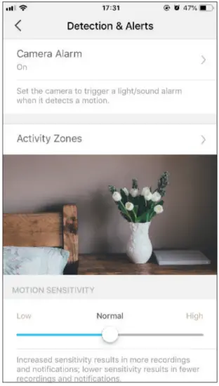 tp link TC70 Pan Tilt Home Security Wi-Fi Camera - Motion Sensitivity