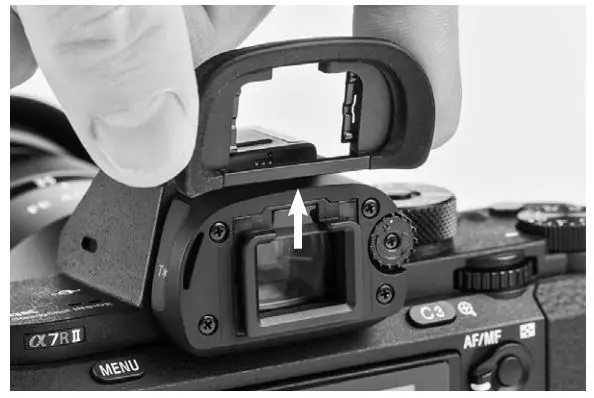 HYDROPHOBIA EP-S Eyepiece Attachment Rain Cover Instructions - Remove the camera’s eyepiece