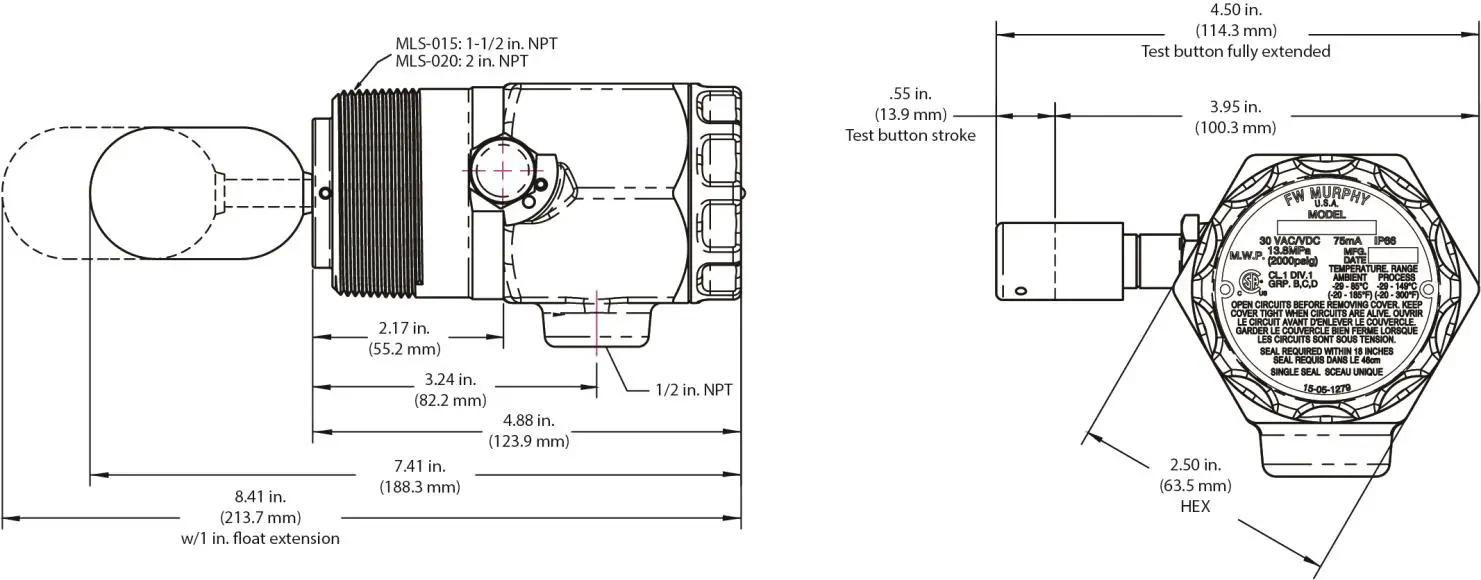 FW MURPHY MLS Series Liquid Level Switches - MLS Diagram 1