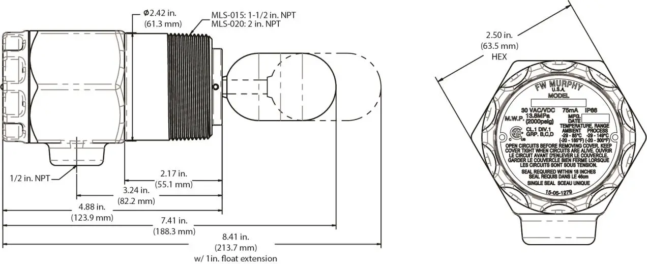 FW MURPHY MLS Series Liquid Level Switches - MLS Diagram 2