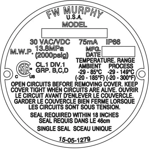 FW MURPHY MLS Series Liquid Level Switches - Pressure Vessel Installation 6