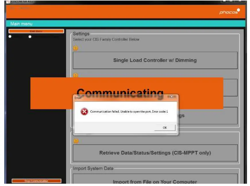 phocos MXI-IR PC USB Interface fig 14