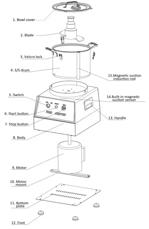 THE HOME DEPOT FSJQS815QSJ15L001V1 63-Cup Commercial Food Processor Stainless Steel Grain Grinder Electric Food Grinder Cutter Mixer - 1