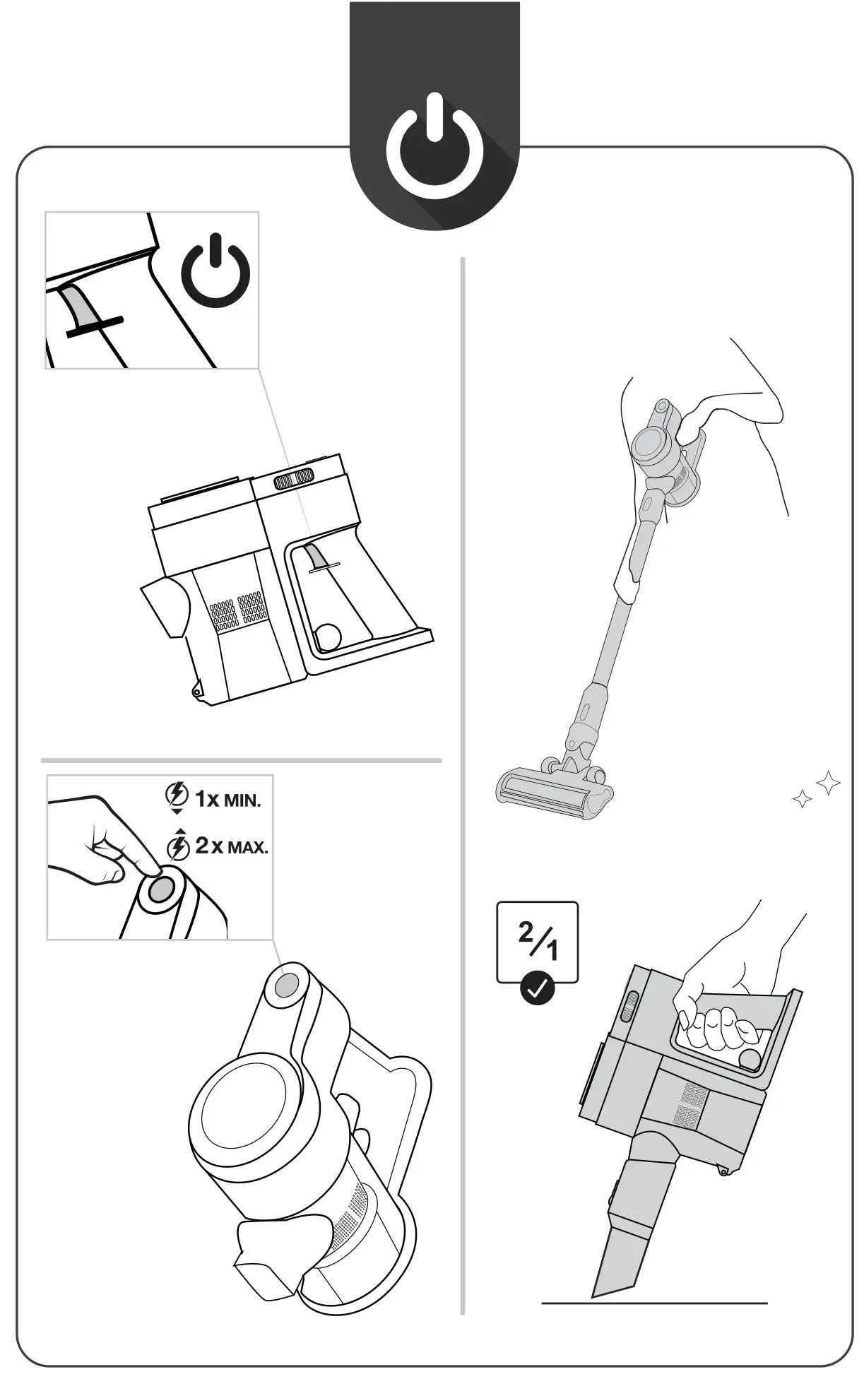 Hisense HVC6133WUK Hi-Move III Cordless Vacuum Cleaner - power on off