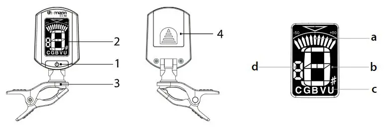 Thomann ET-40 Clip Tuner User Guide - Operating elements and functions